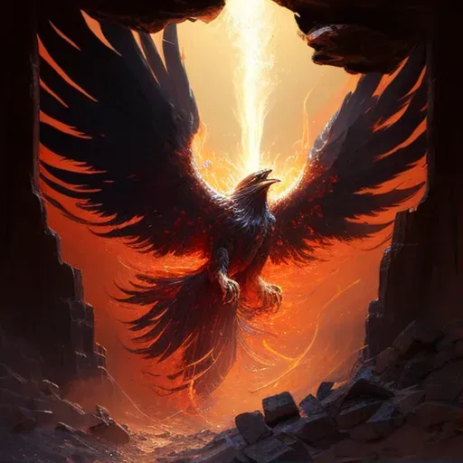 Artistic depiction of phoenix rising from ashes, symbolizing rebirth and renewal - Image 1