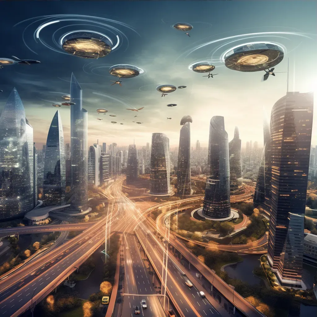 Futuristic city with flying cars and drone deliveries - Image 3