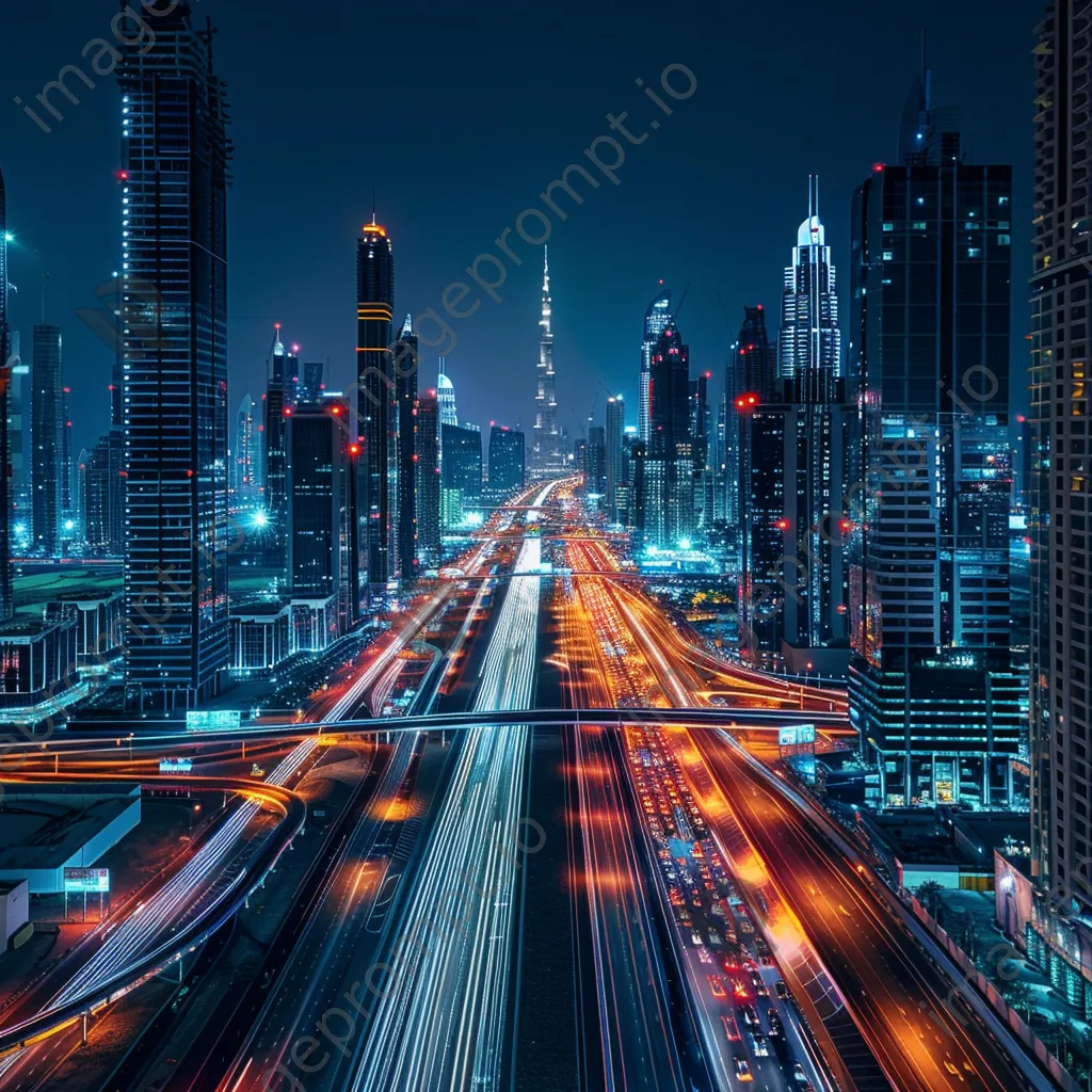 Long exposure city nightscape with light trails from moving cars - Image 2