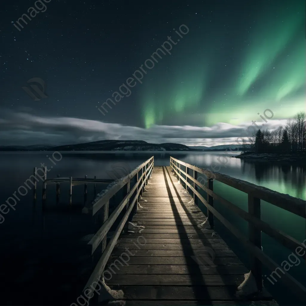 Northern lights lakeside pier - Image 1