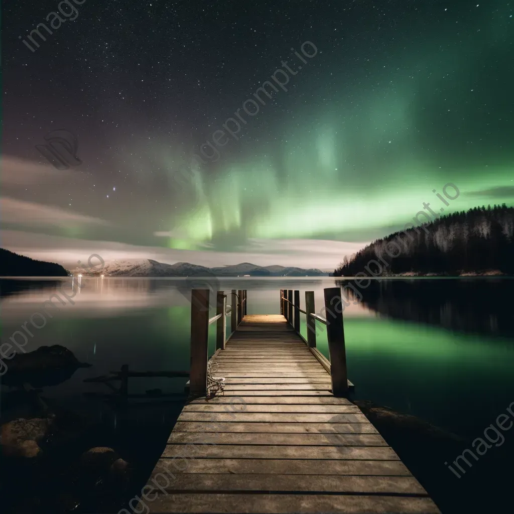 Northern lights lakeside pier - Image 2