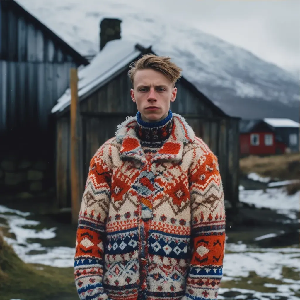 Icelandic Lopapeysa knitwear in snowy village - Image 3