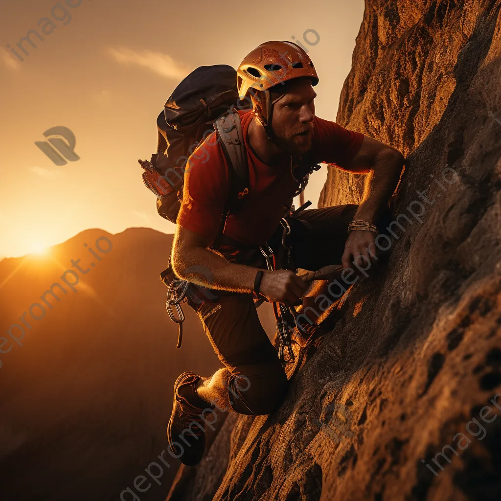 Rock climber ascending steep cliff at sunset - Image 2