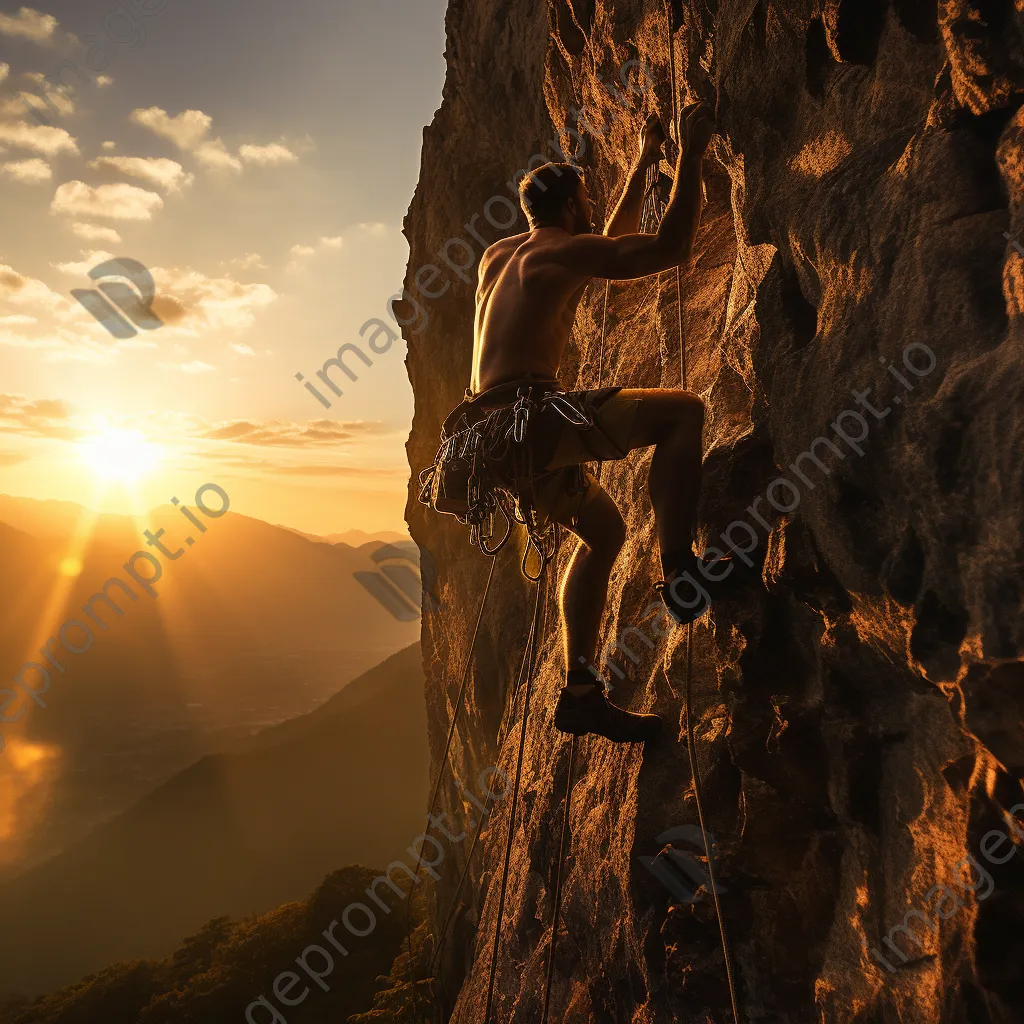 Rock climber ascending steep cliff at sunset - Image 3