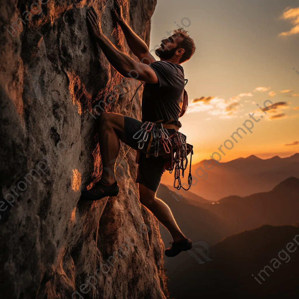 Rock climber ascending steep cliff at sunset - Image 4