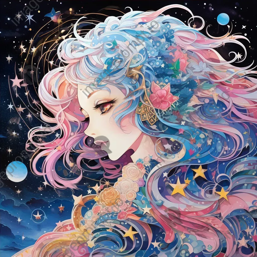 Dreamy, manga-style artwork showcasing a magical transformation scene with sparkling details - Image 4