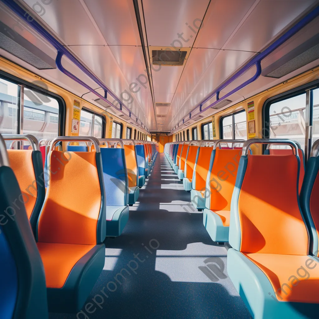 Empty train carriage interior bathed in morning light - Image 1