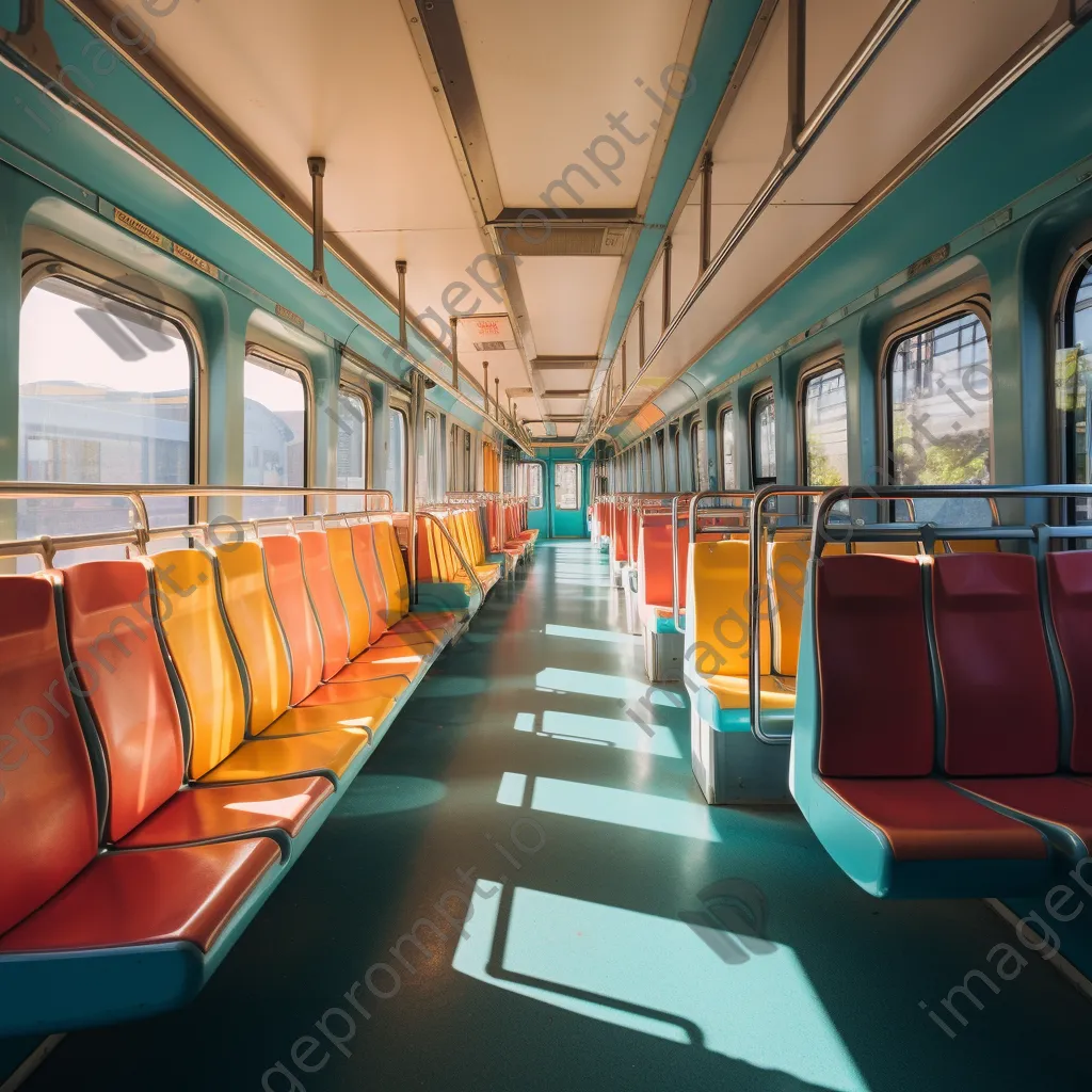 Empty train carriage interior bathed in morning light - Image 2