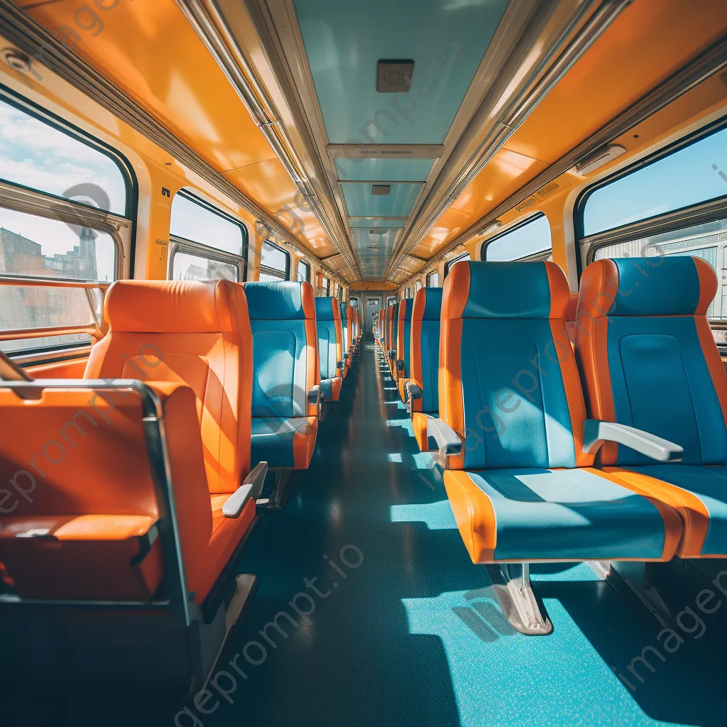 Empty train carriage interior bathed in morning light - Image 4