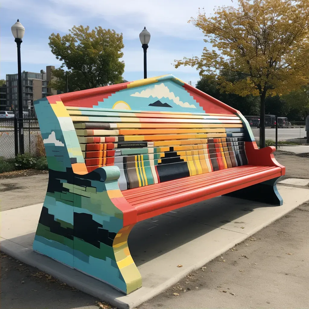 Park bench painted to look like a giant book, adding a literary and artistic touch to the park setting - Image 2