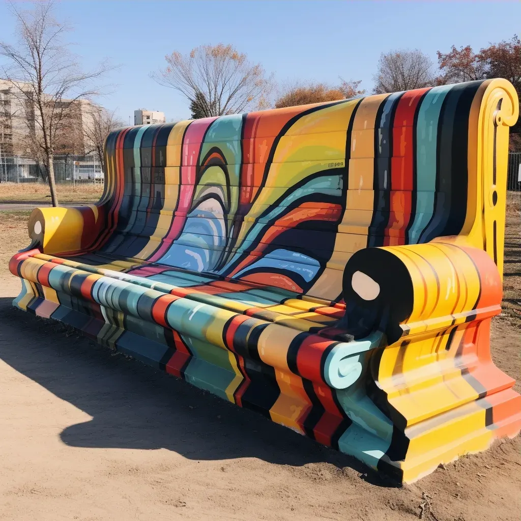 Park bench painted to look like a giant book, adding a literary and artistic touch to the park setting - Image 3