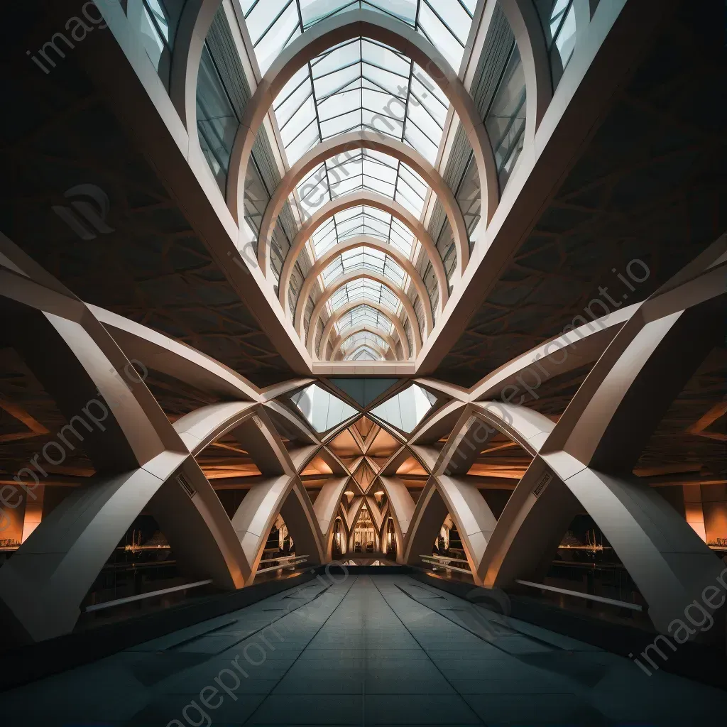 Symmetrical futuristic architecture with geometric patterns - Image 1