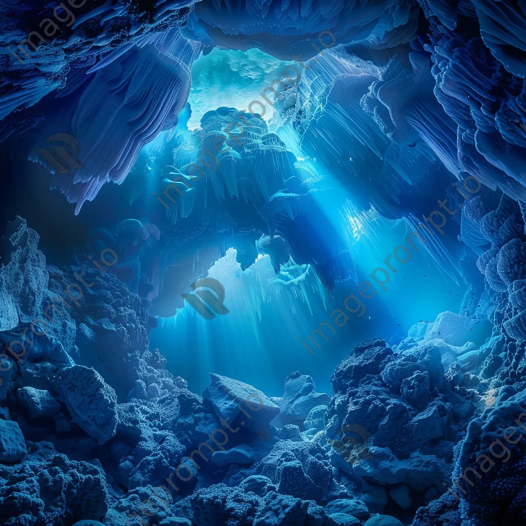 Underwater cave with stalactites and blue light - Image 2