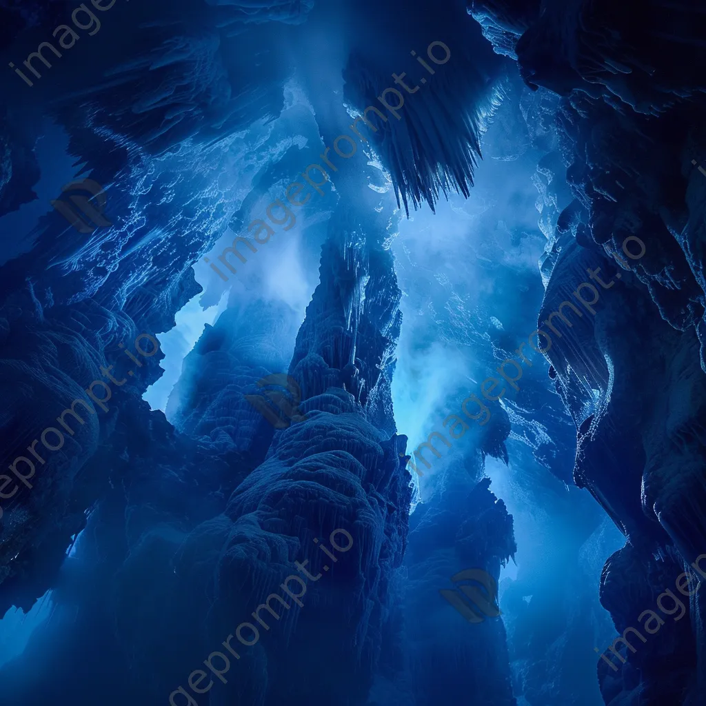 Underwater cave with stalactites and blue light - Image 3