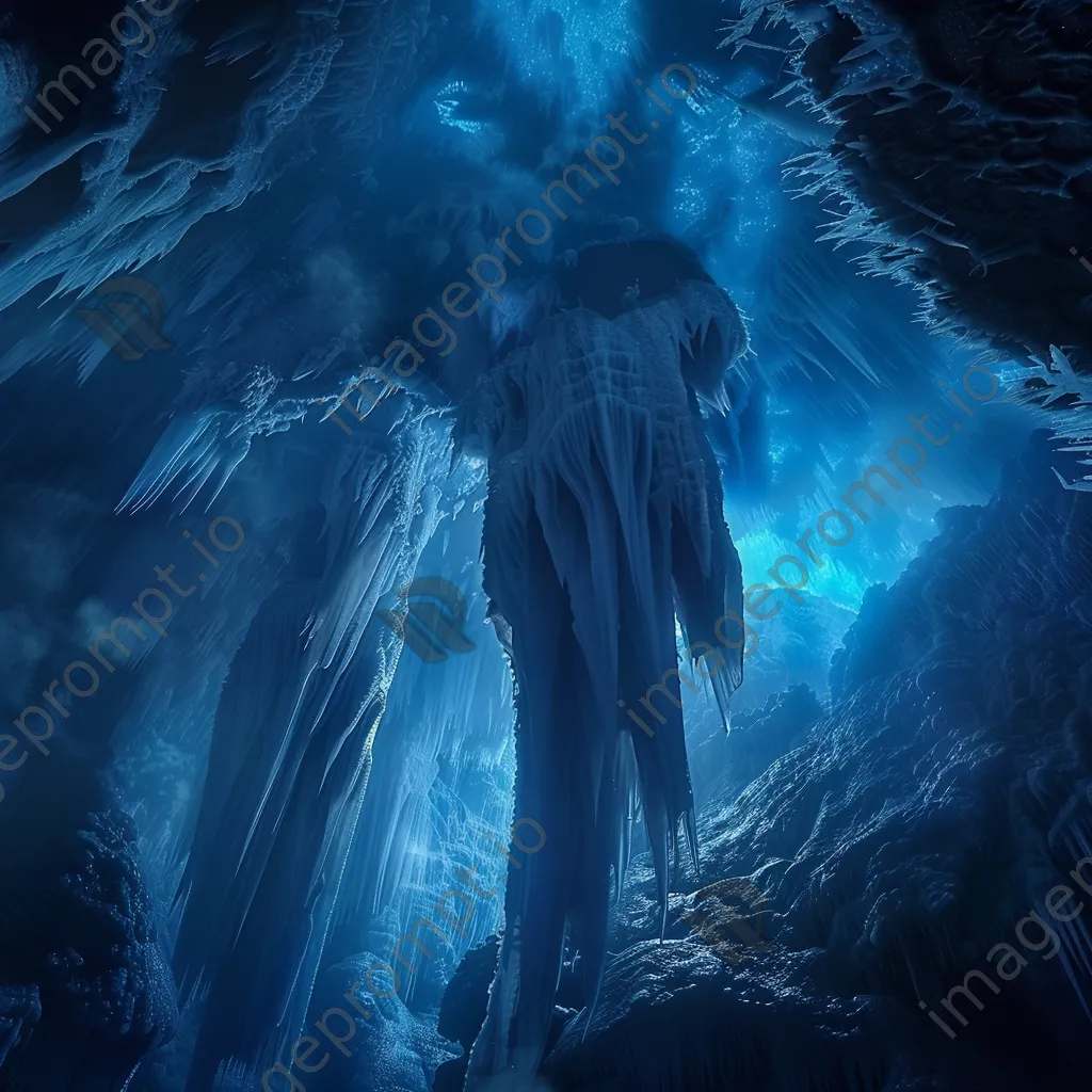 Underwater cave with stalactites and blue light - Image 4