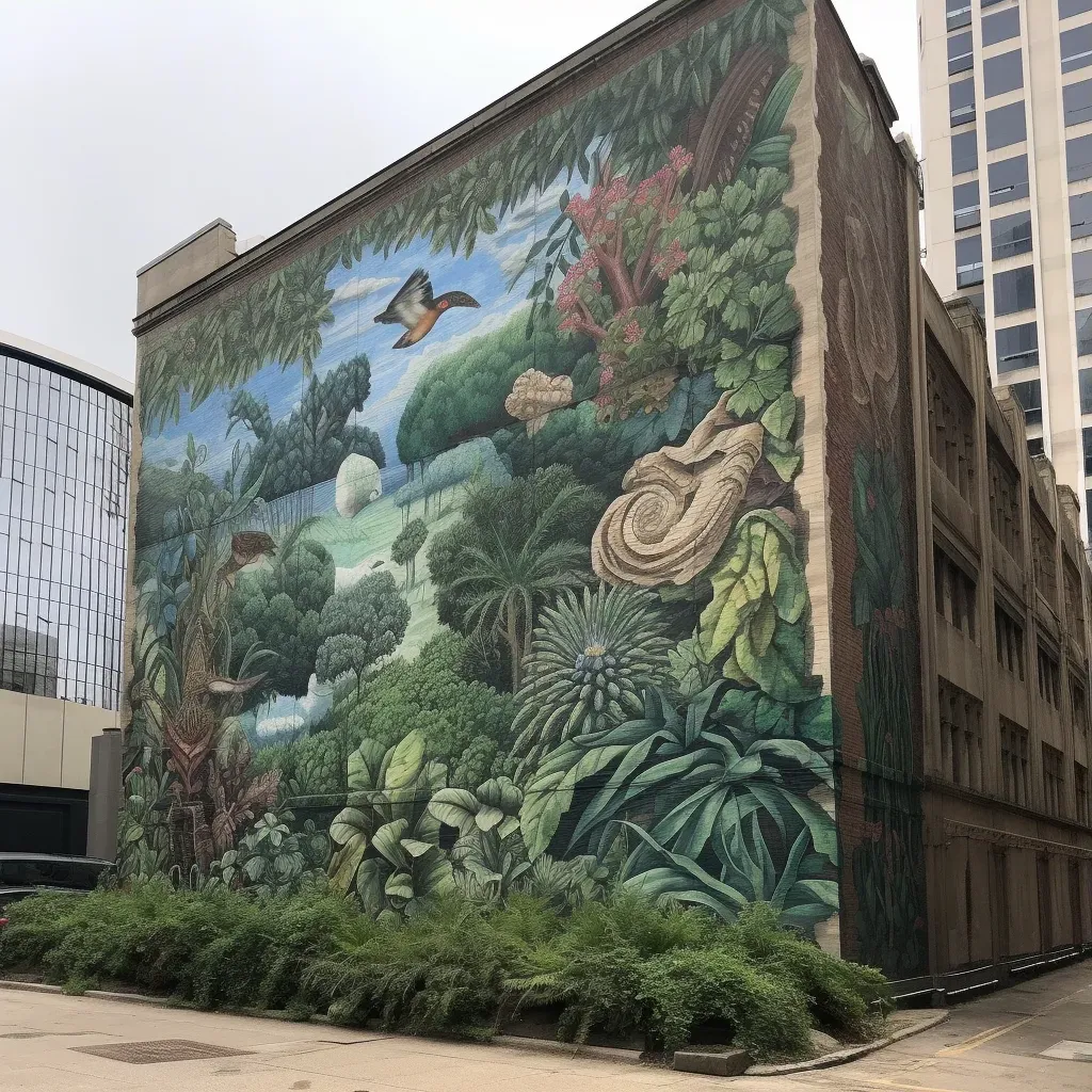 Urban greenery contrast mural on an urban building - Image 3