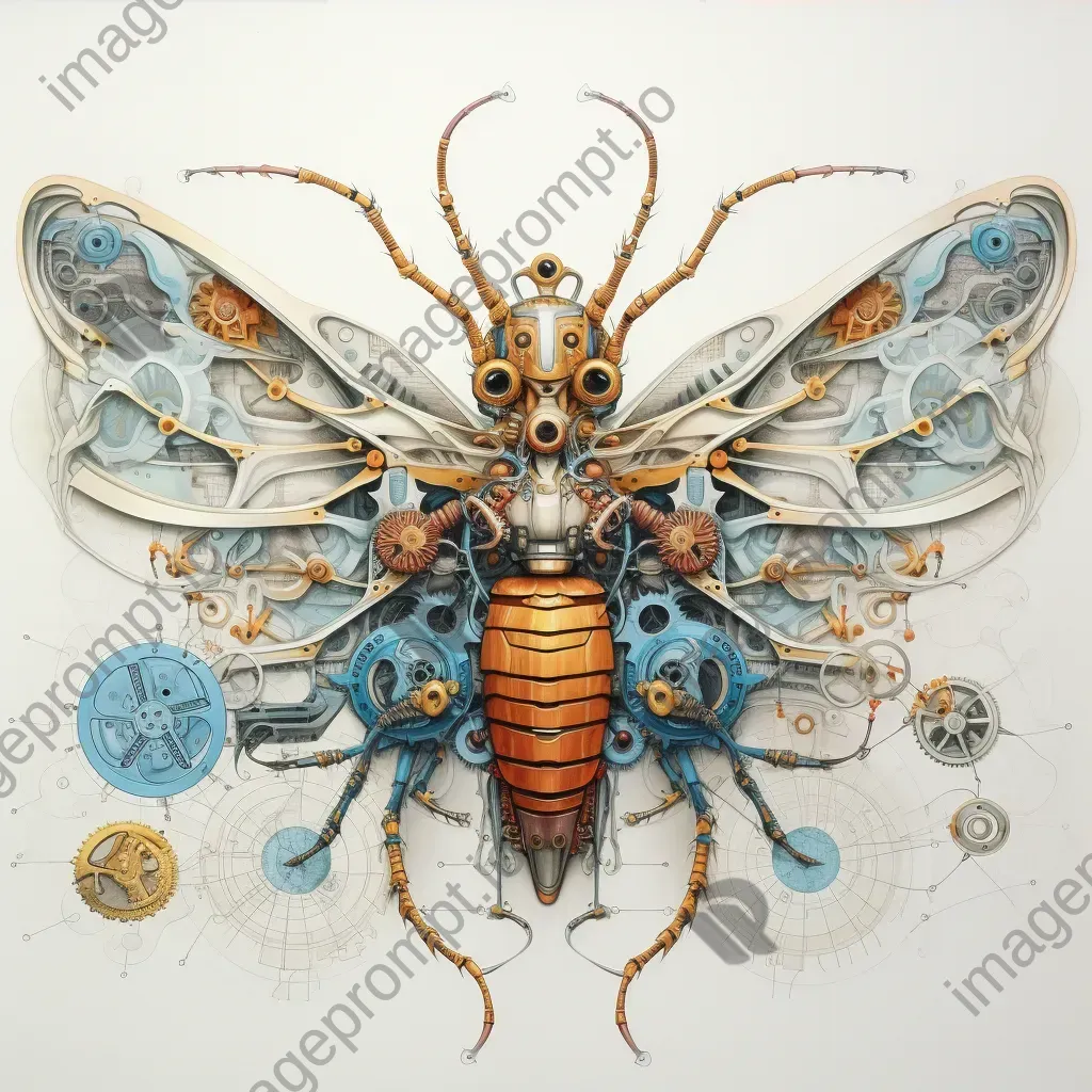 Mechanical gears subtly morphing into an insect through a delicately drawn illusion - Image 3