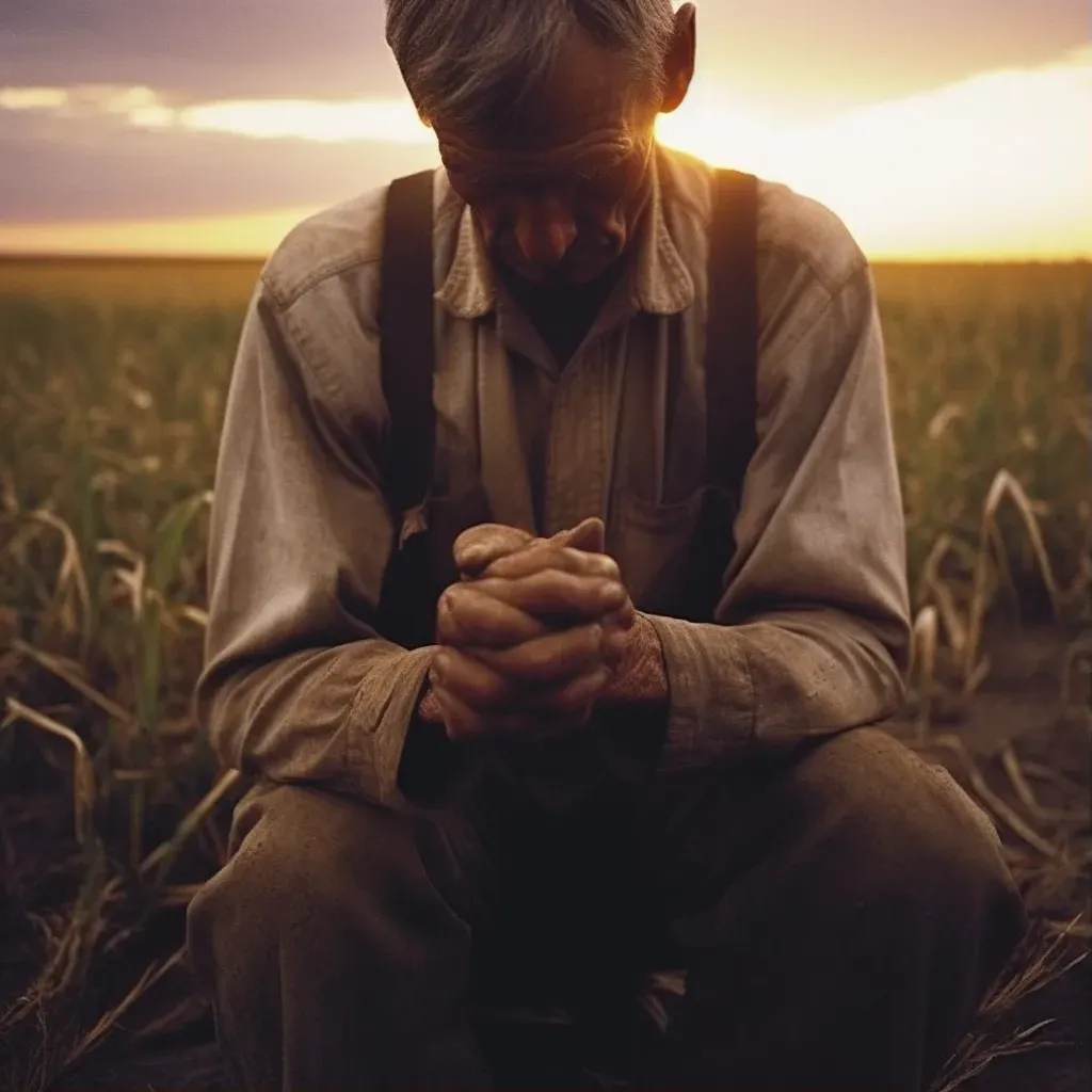 Strong farmer in sunset field - Image 1