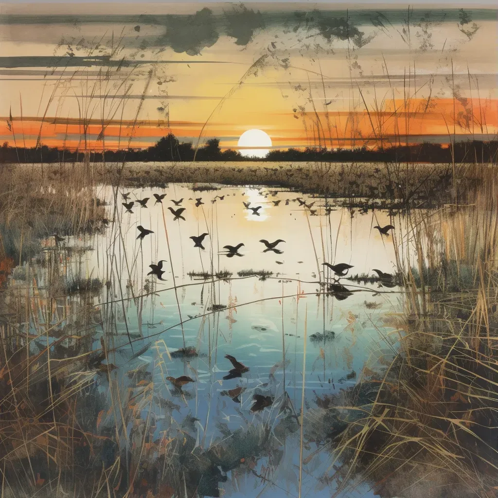 Peaceful sunset over marshland with reflective water - Image 3