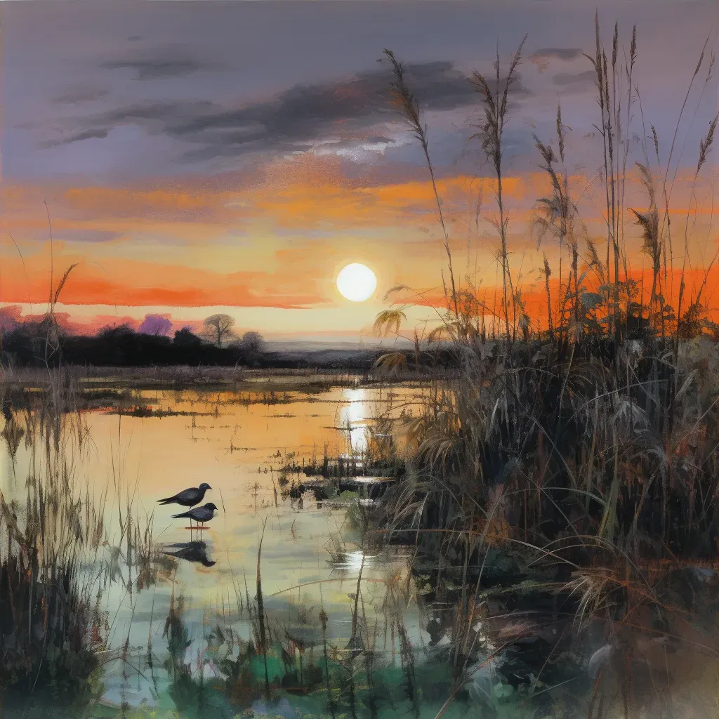 Peaceful sunset over marshland with reflective water - Image 4