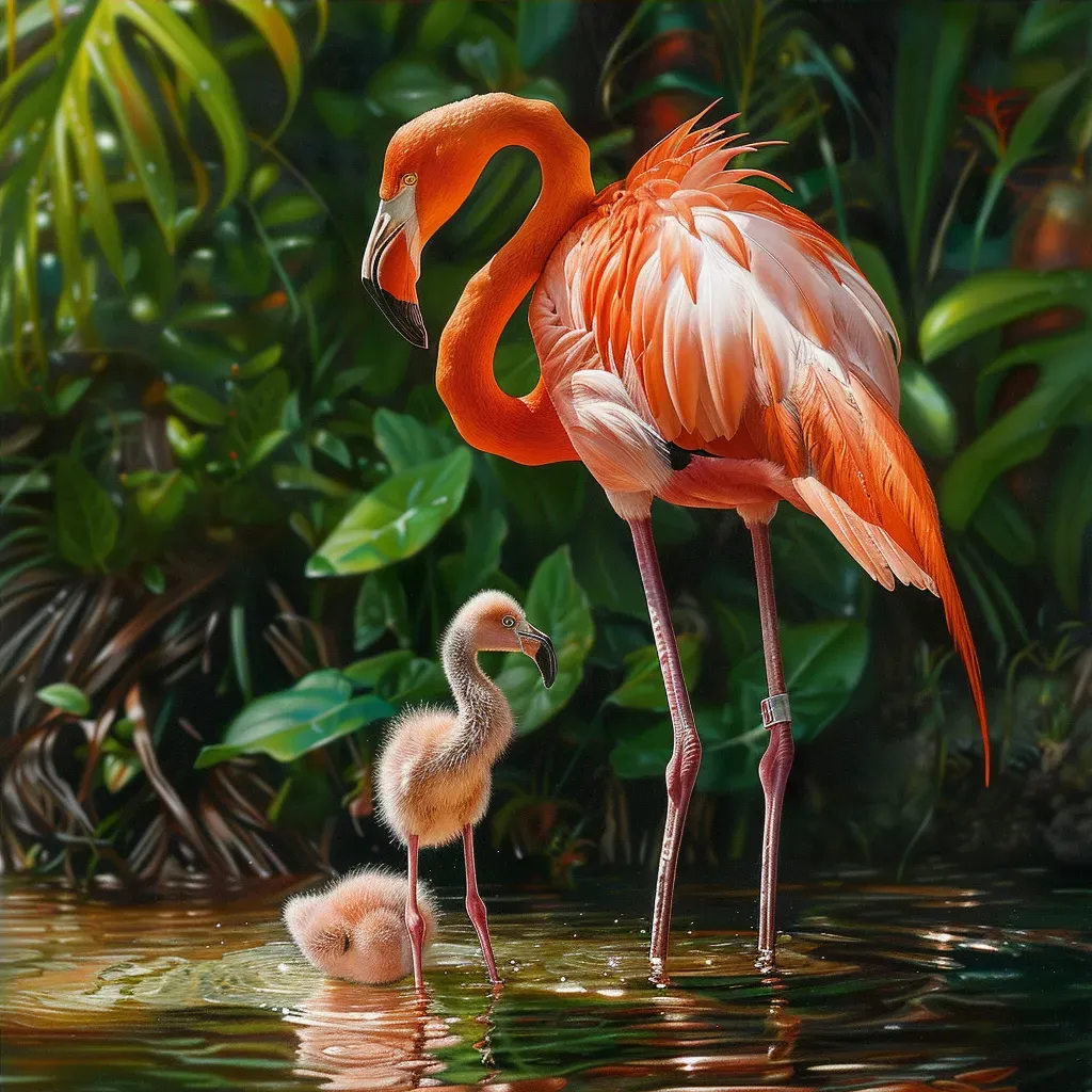 Flamingo chick learning to stand on one leg in a shallow pink lagoon - Image 4