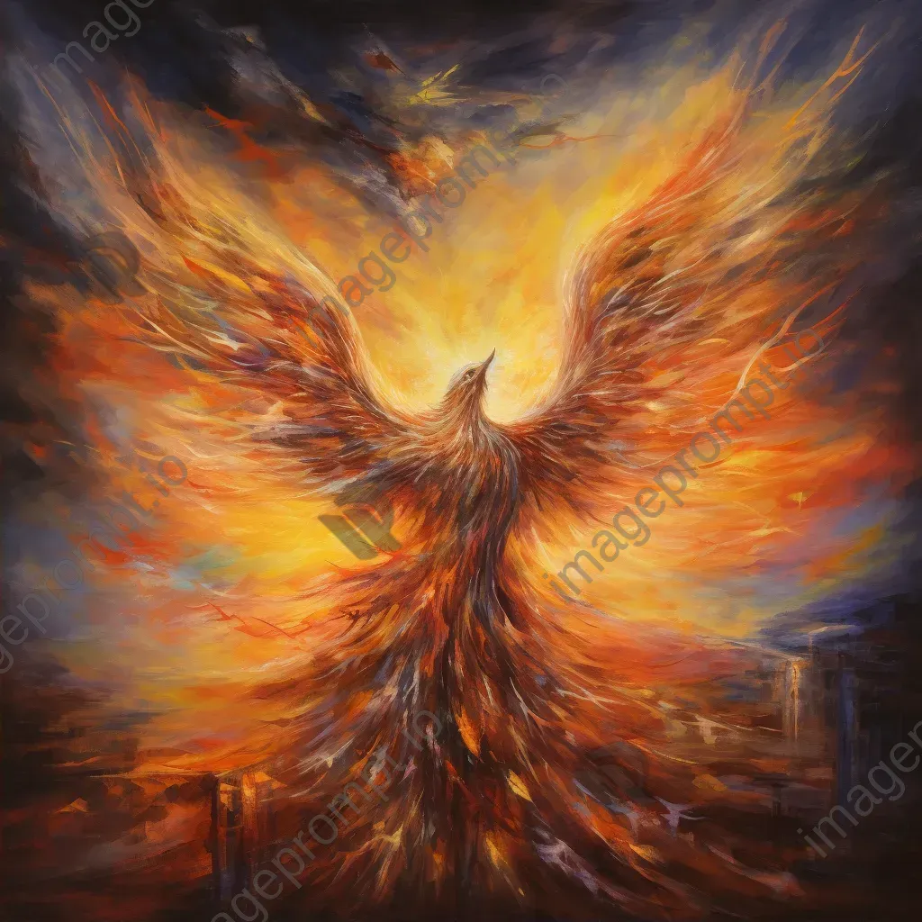 Impressionistic painting of a mystical phoenix rising from the ashes - Image 2