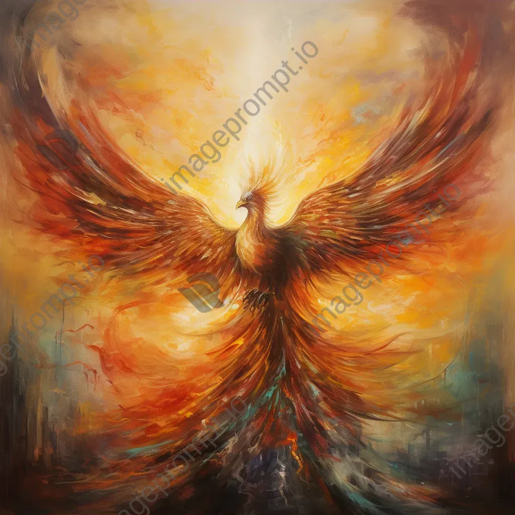 Impressionistic painting of a mystical phoenix rising from the ashes - Image 3