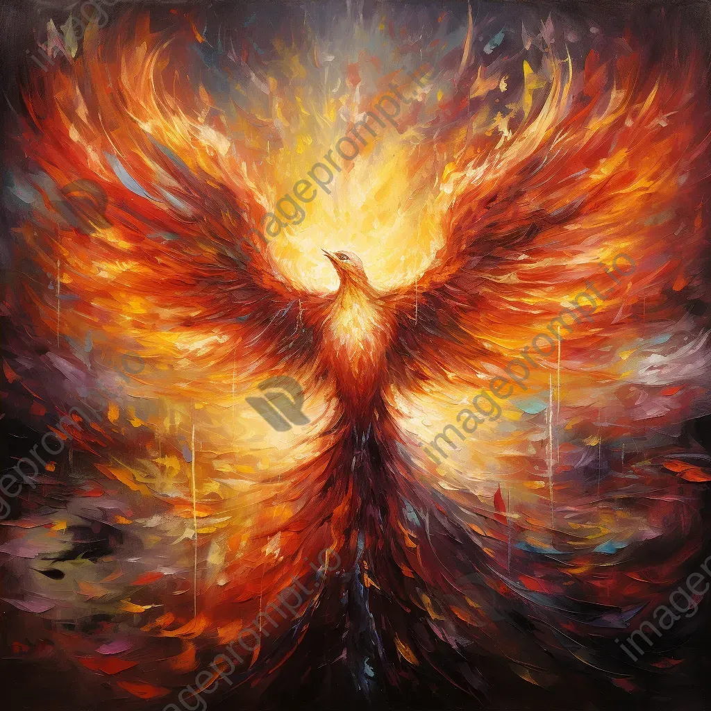 Impressionistic painting of a mystical phoenix rising from the ashes - Image 4