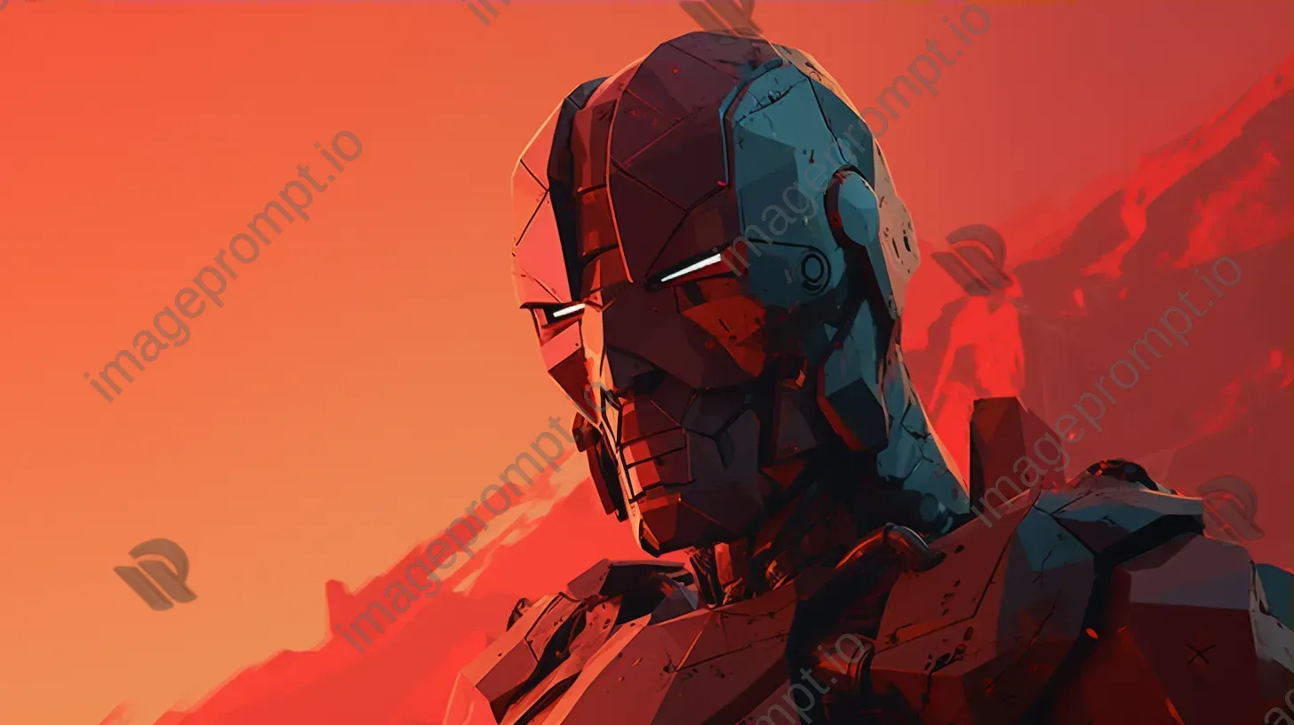 Low poly cybernetic warrior in rust and steels at dawn - Image 3