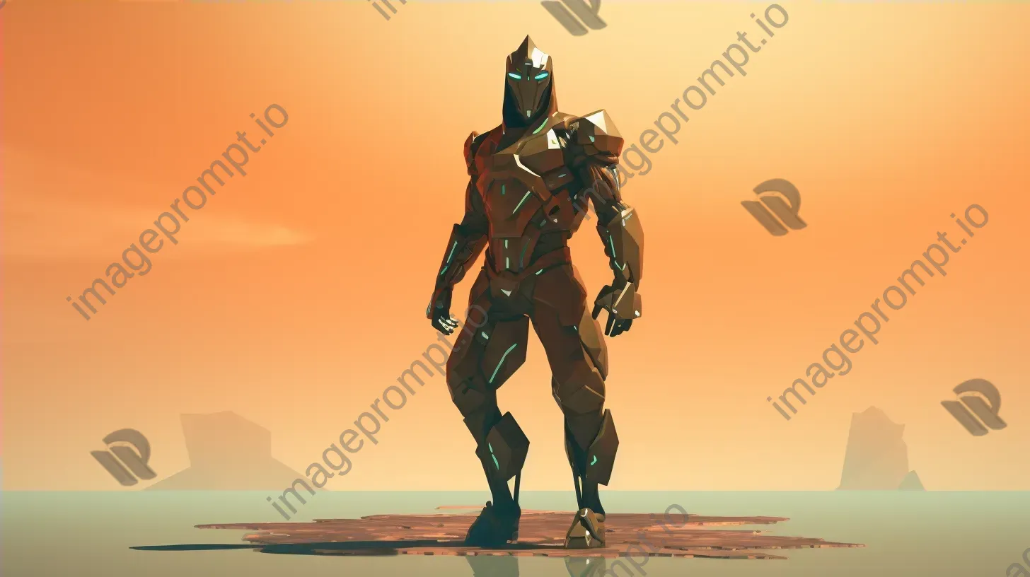 Low poly cybernetic warrior in rust and steels at dawn - Image 4