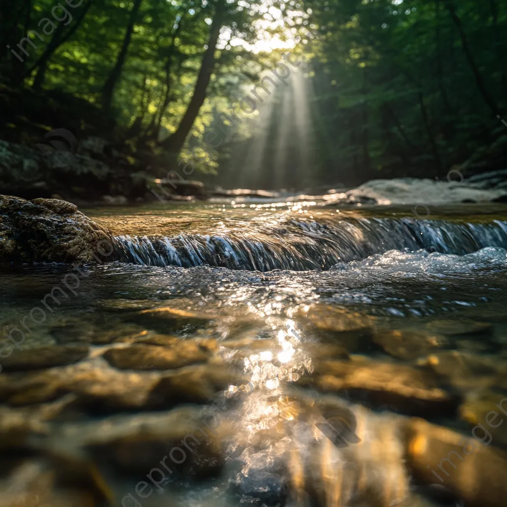 Clear spring water bubbling over stones in a wooded setting - Image 1