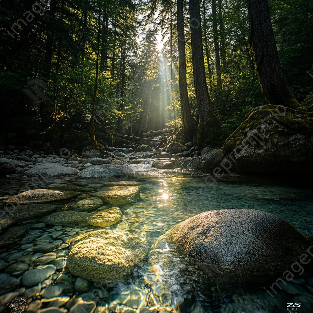 Clear spring water bubbling over stones in a wooded setting - Image 2