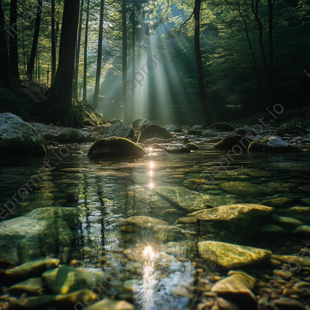 Clear spring water bubbling over stones in a wooded setting - Image 4