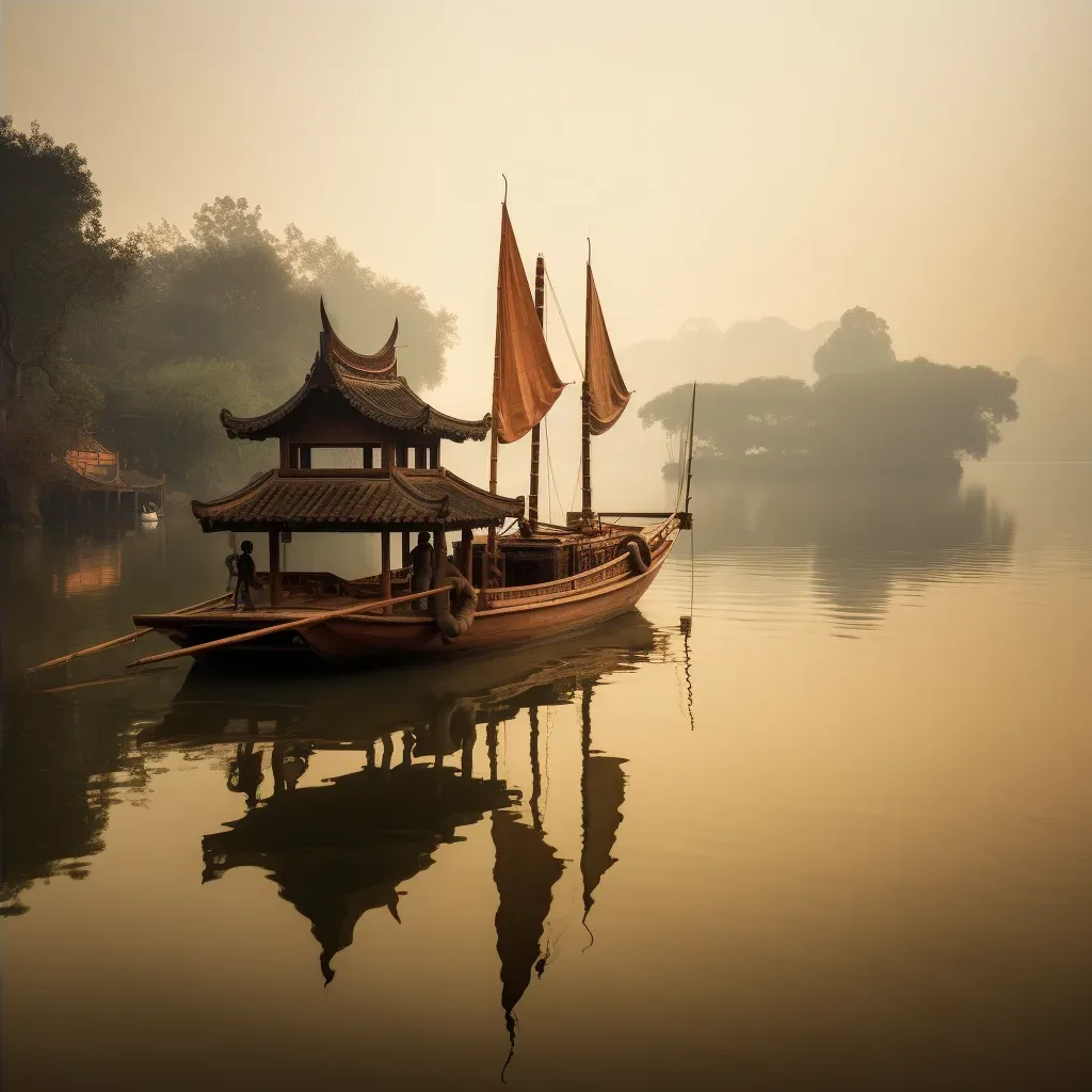 Chinese Fishing Junk in West Lake