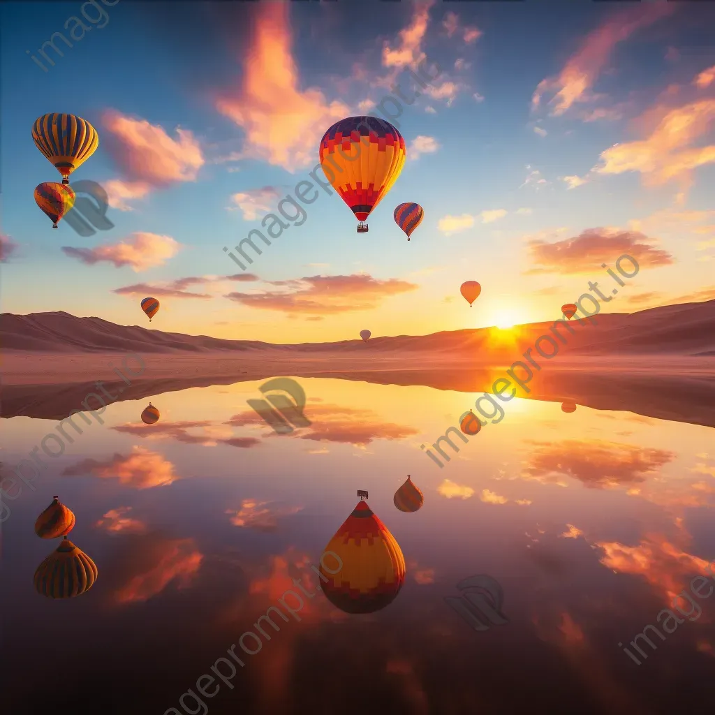 Hot air balloons floating over a desert during sunrise - Image 4