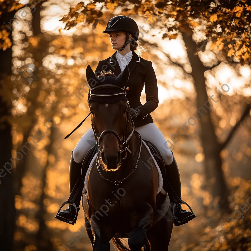 Student practicing riding techniques with coach during sunset. - Image 2