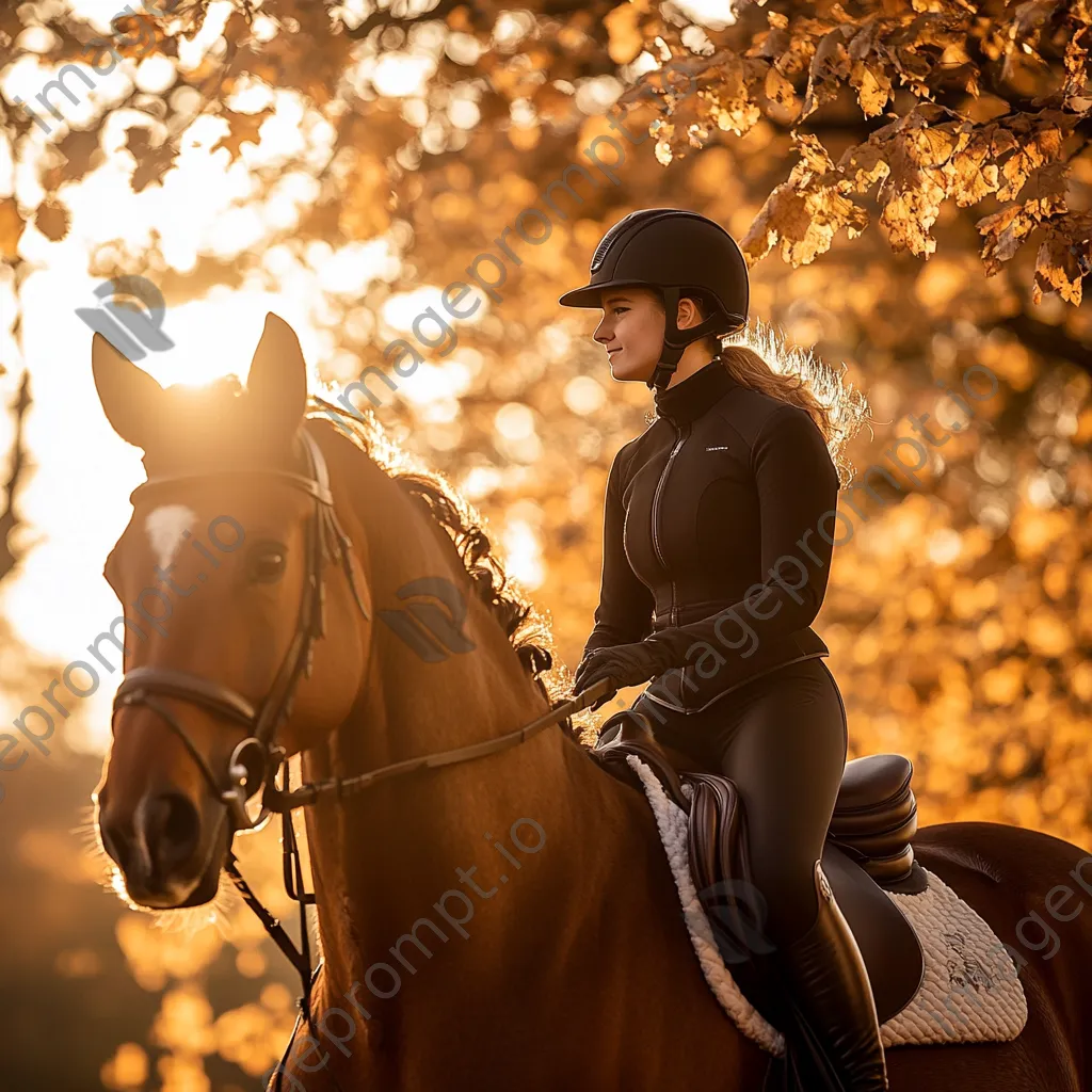 Student practicing riding techniques with coach during sunset. - Image 3