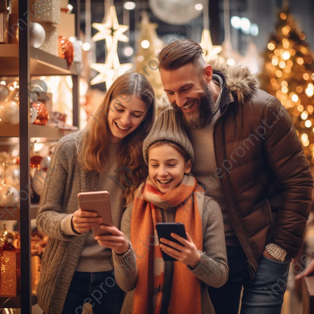 A family enjoying holiday shopping with decorations around. - Image 1