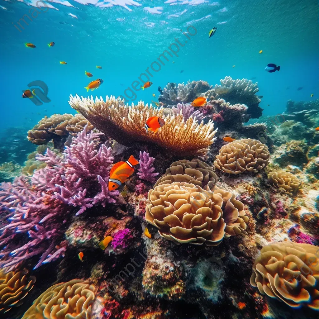 Lively coral reef with clownfish and sea urchins, captured with a Panasonic Lumix GH5. - Image 1