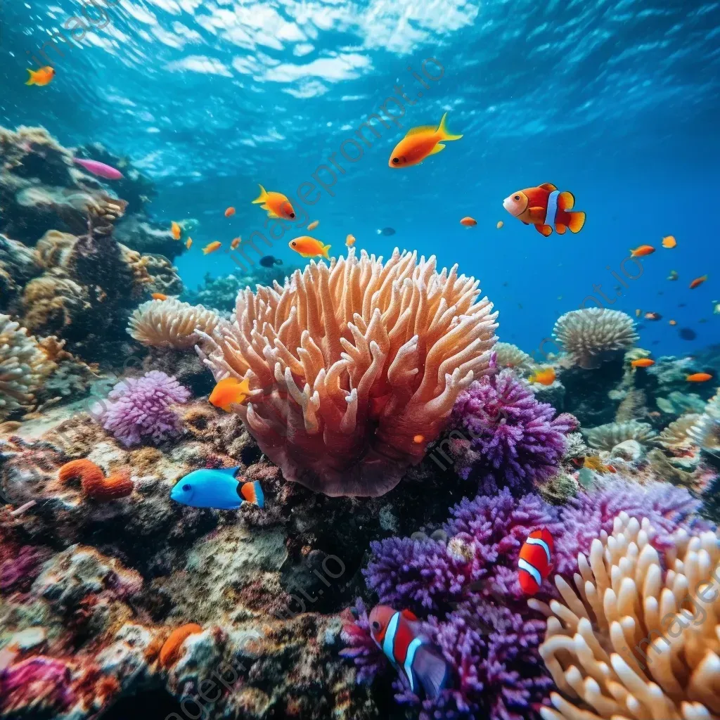 Lively coral reef with clownfish and sea urchins, captured with a Panasonic Lumix GH5. - Image 2