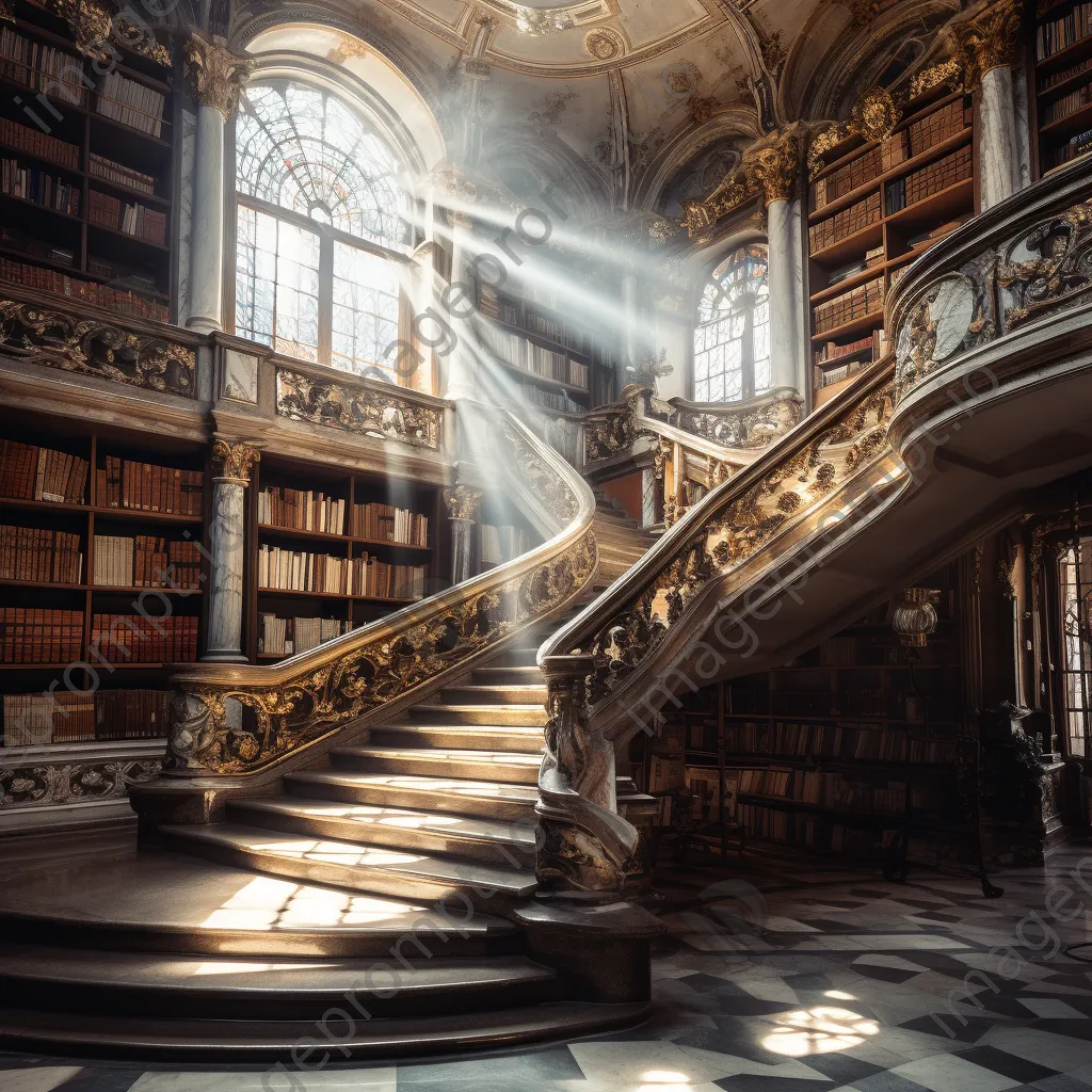 A marble staircase leading to a sunlit atrium in a historic library. - Image 2