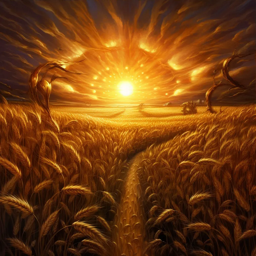 Image of a field of wheat at sunset with ripe golden stalks - Image 3