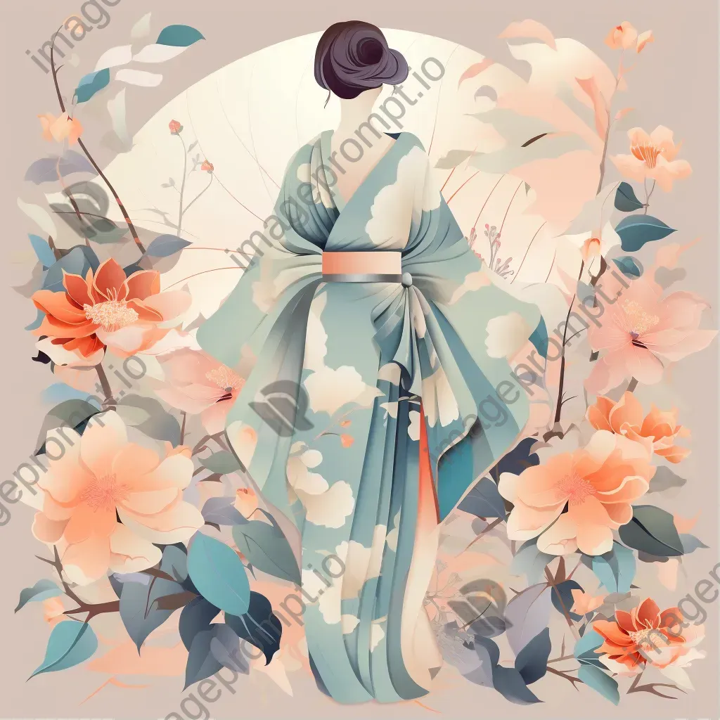 Traditional kimono in pastel colors, portrayed in low poly style - Image 1