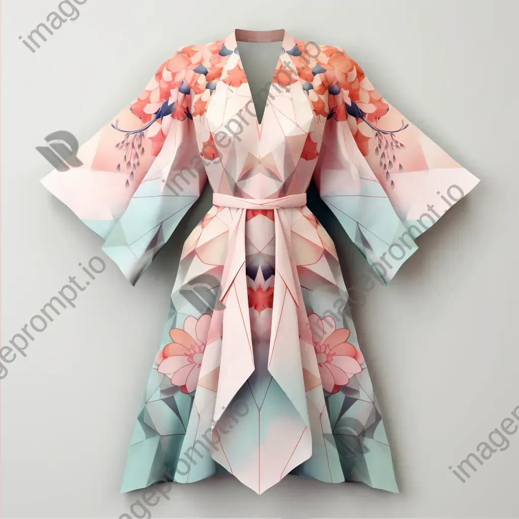 Traditional kimono in pastel colors, portrayed in low poly style - Image 2