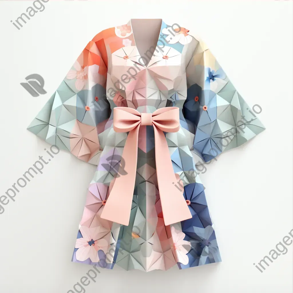 Traditional kimono in pastel colors, portrayed in low poly style - Image 3