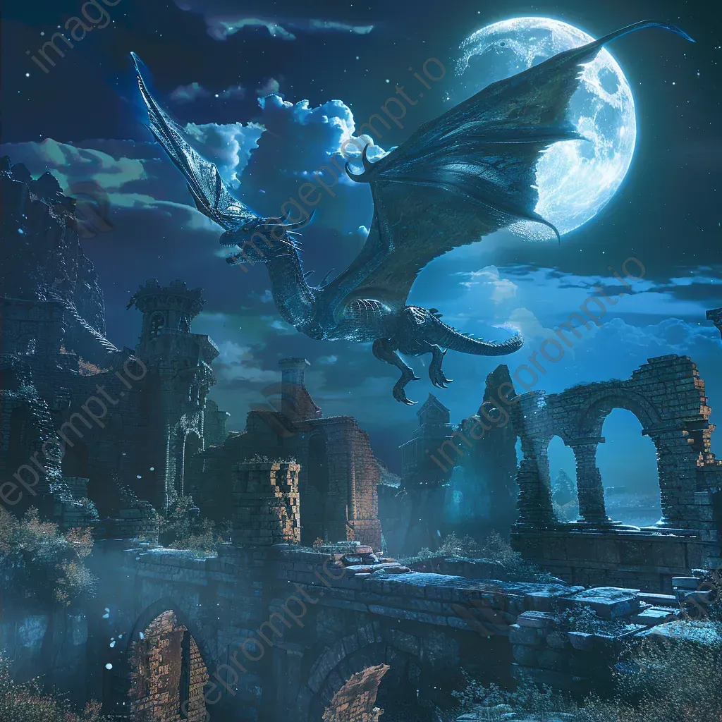 Majestic dragon flying over ancient ruins - Image 2