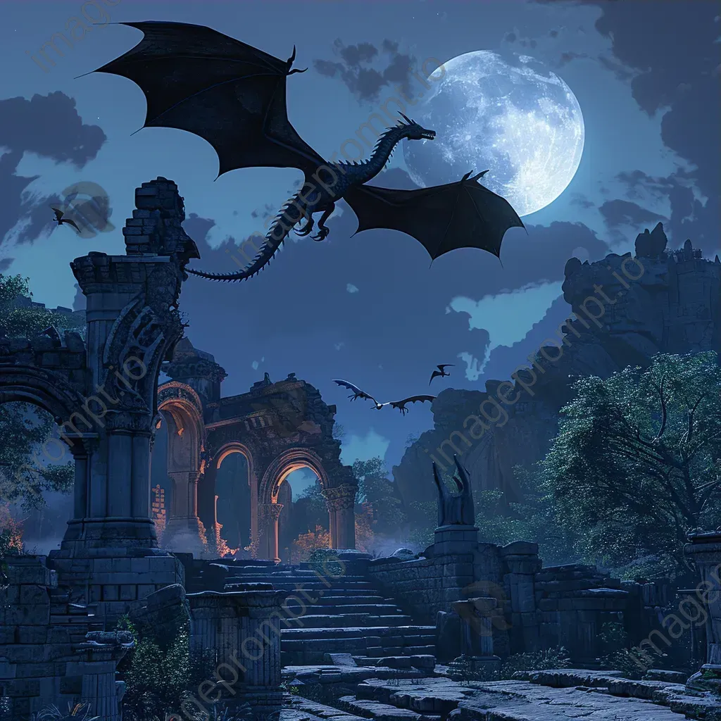 Majestic dragon flying over ancient ruins - Image 3