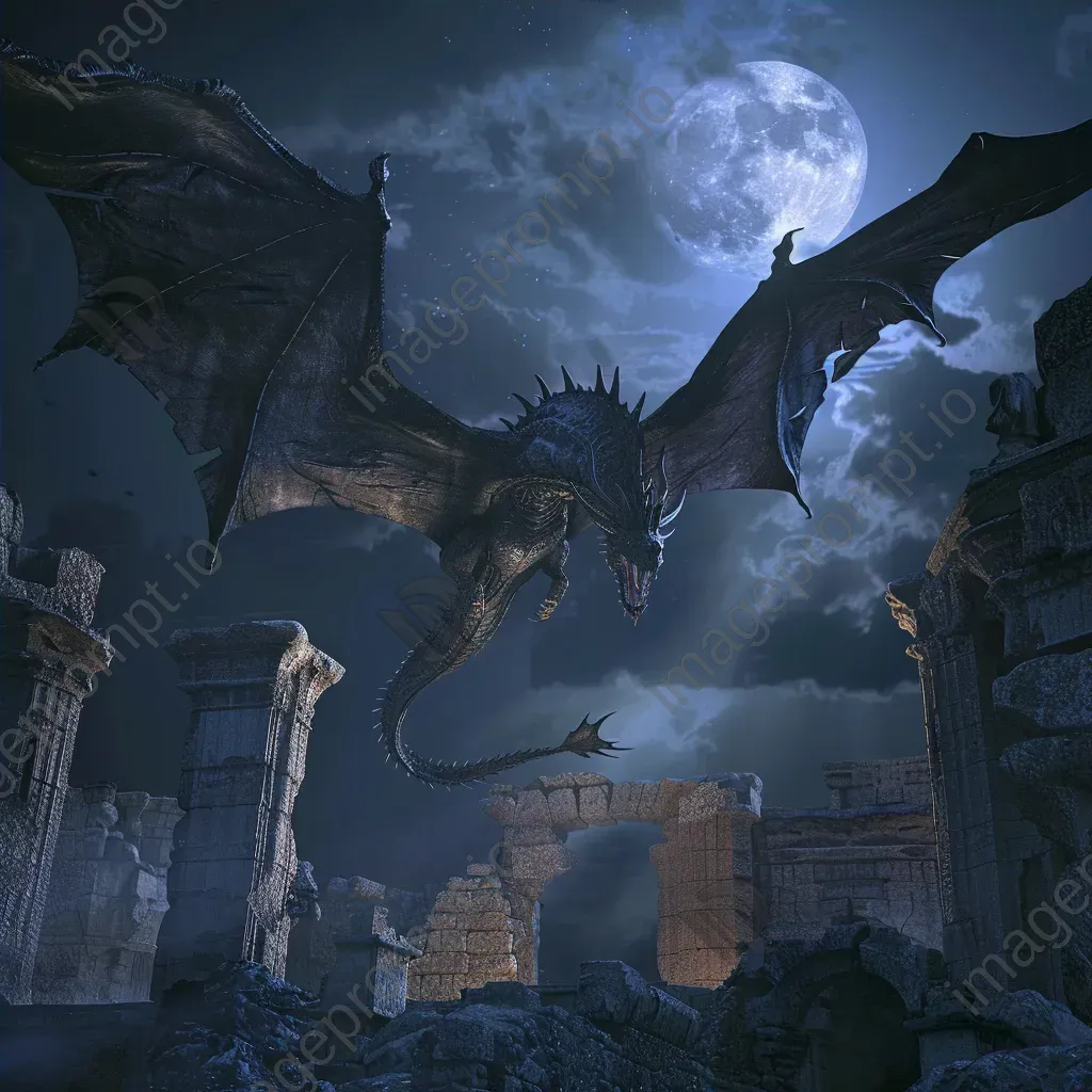 Majestic dragon flying over ancient ruins - Image 4