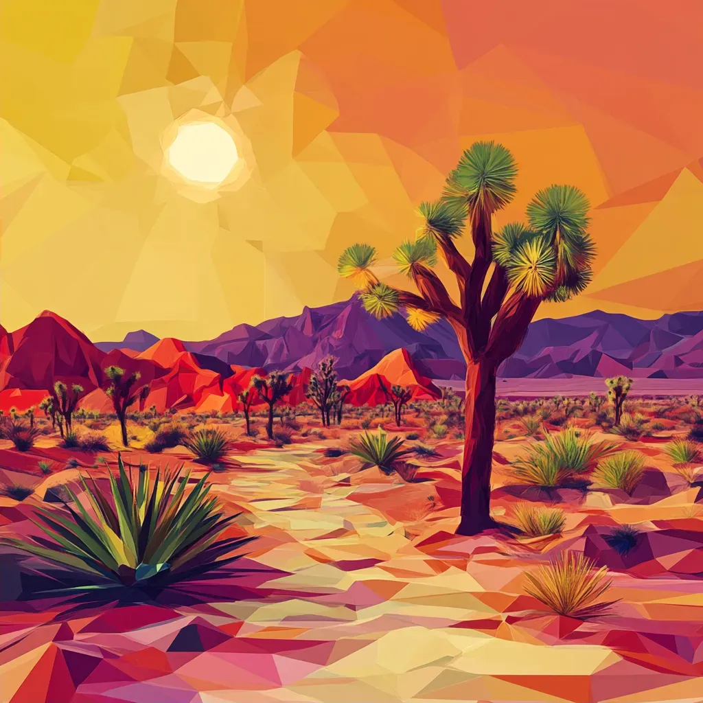 Warm-toned, low poly depiction of a vibrant desert under a scorching sun - Image 2