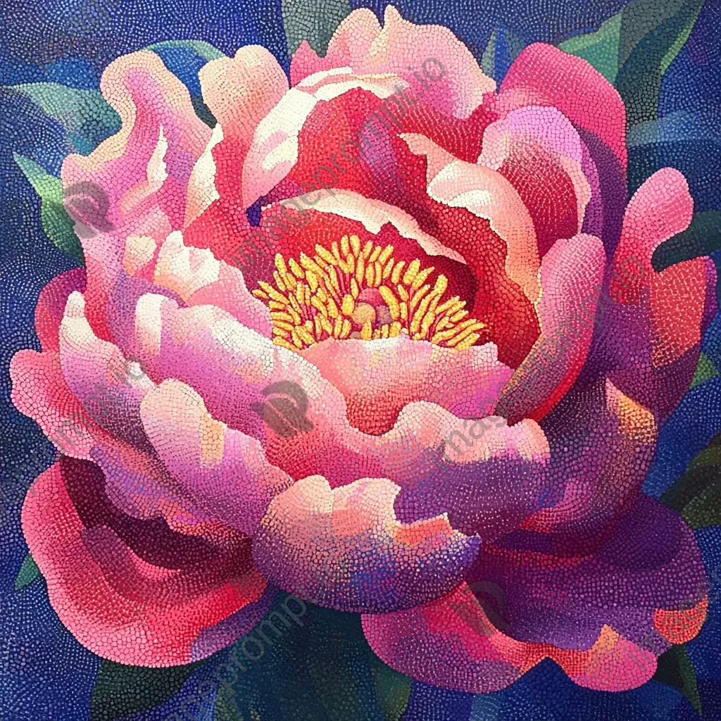 Resplendent peony in full bloom created using pointillism technique emphasizing petal patterns - Image 2